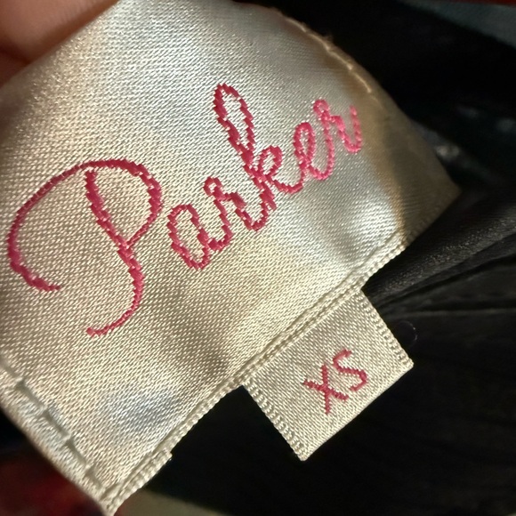 NWOT PARKER BLACK LEATHER MESH STRIPED PEPLUM TOP XS - Picture 5 of 6